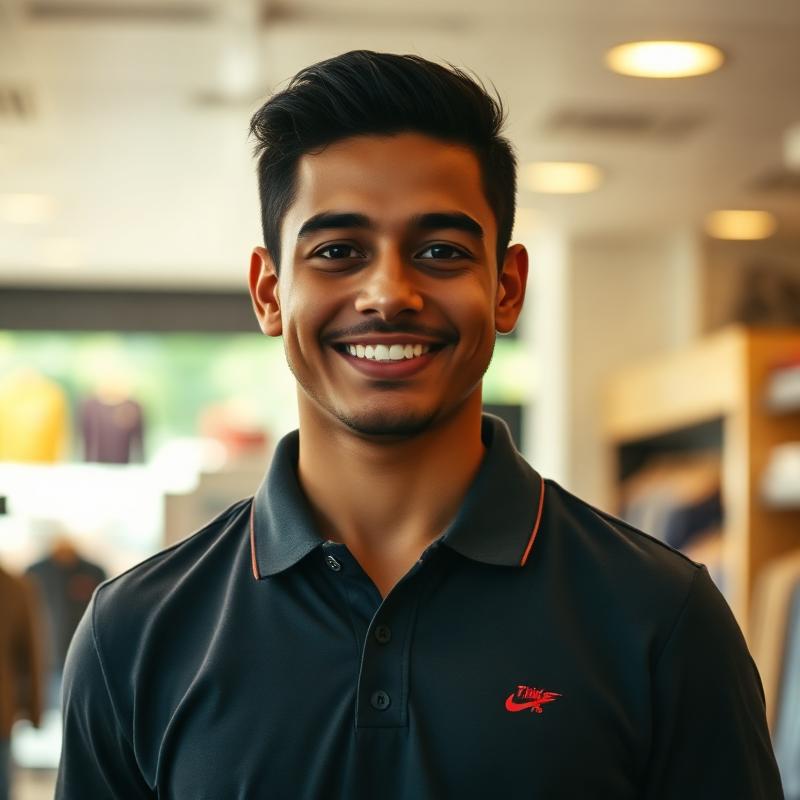 Marco, a team member in a branded polo, inside a retail store